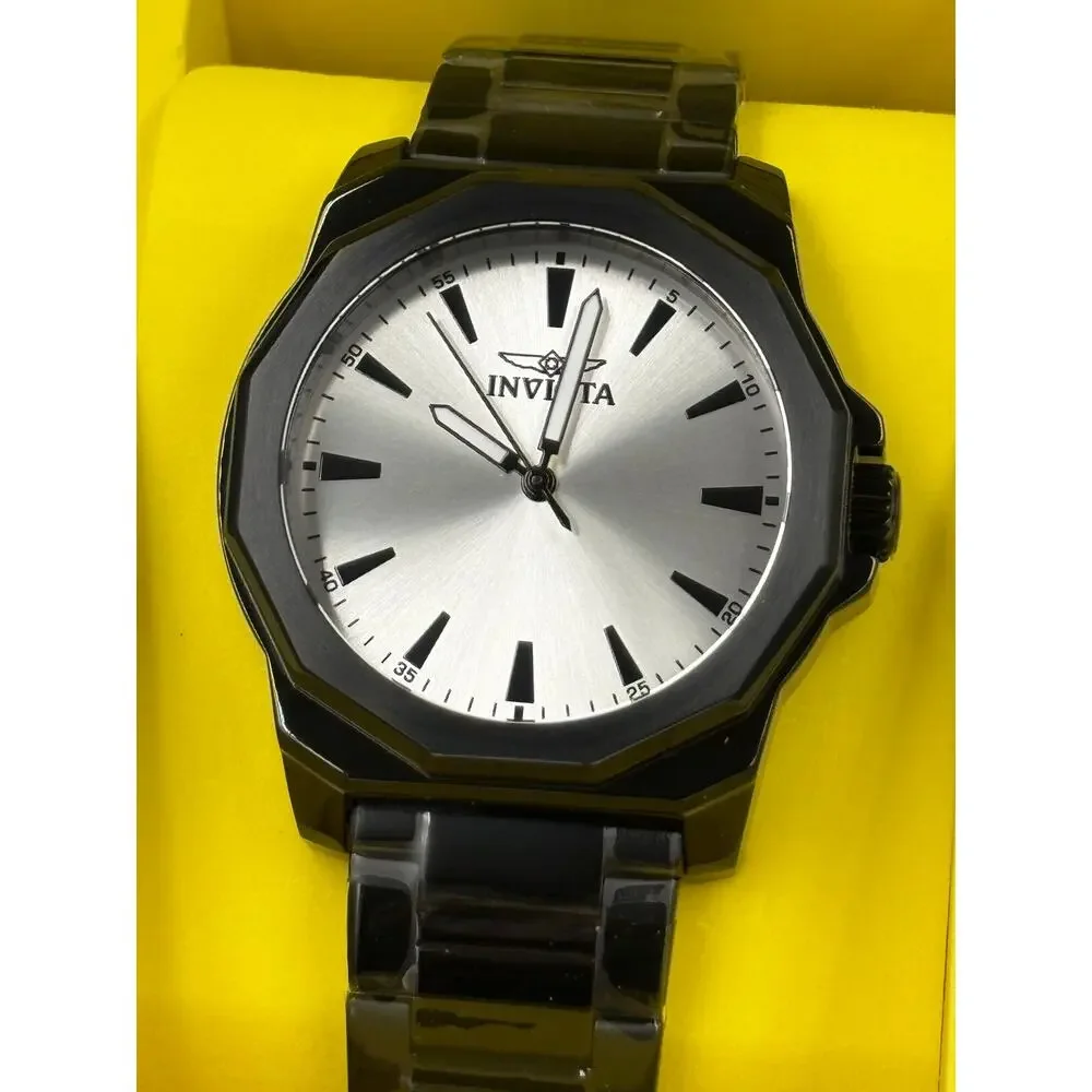 Invicta Speedway Men’s Watch 42mm Black Band Silver Brass Dial New in Box